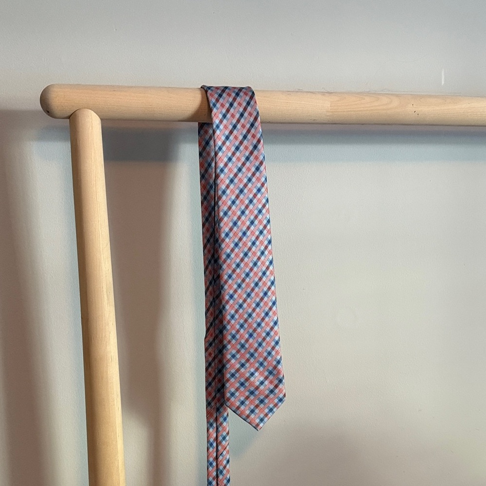Stylish Blue and Salmon Checkered 3in. Tie